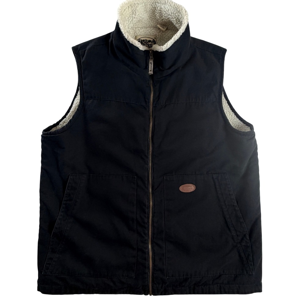 Backpacker Mens L Black Canvas Sherpa Lined Full Zip Workwear Utility Vest